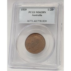 AUSTRALIA 1939 . HALF 1/2 PENNY . ROO . PCGS MS62BN